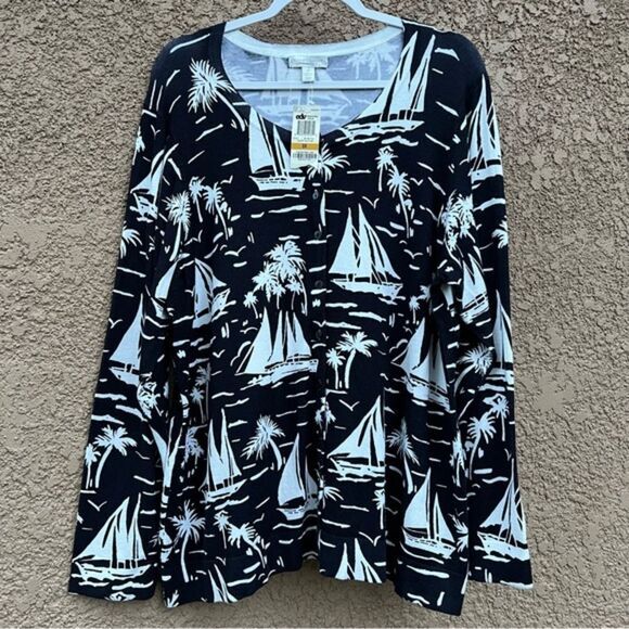 NWT‎ Charter Club Women's 3X Novelty Art Nautical Boat Cardigan Sweater NEW - Picture 1 of 9